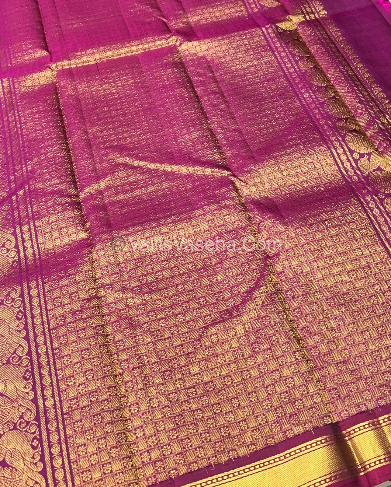 Pure Kanchipuram Silk Saree - Green & Purplish Pink Combo - VVPS011