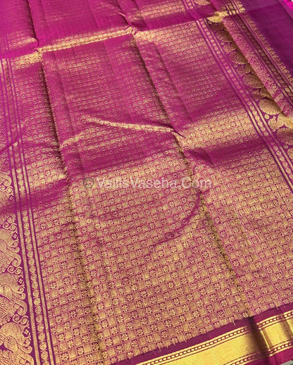 Pure Kanchipuram Silk Saree - Green & Purplish Pink Combo - VVPS011