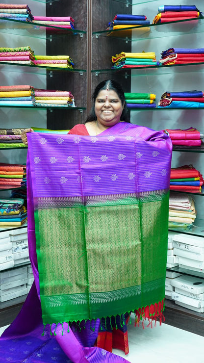 Pure Soft Silk Saree - Vaira Voosi design - Purple With Green Combo - VVPSS016