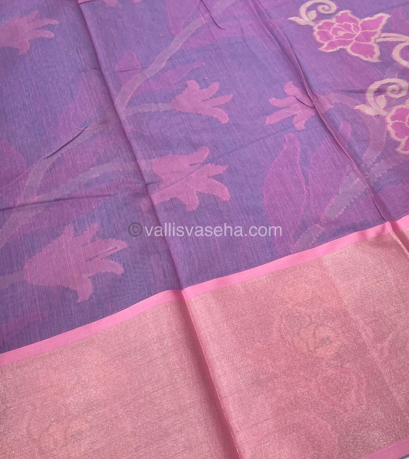 Banarasi Pochampally Weaving Semi Soft Cotton Saree - Light Blue with Pink - VVBPS001