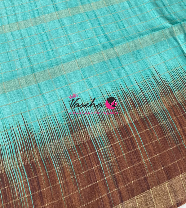 Semi Art Tussar Silk  / Art Silk - Green & Brown  - VVATS007