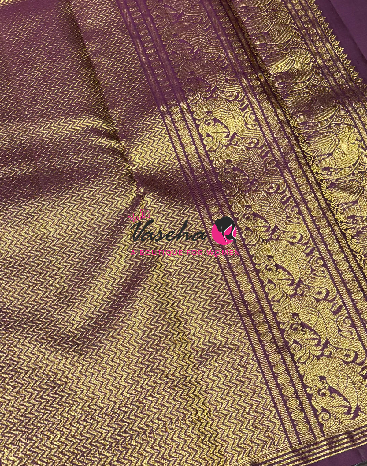 Pure Kanchipuram Silk Saree - Mayil Butta Border - Purplish Wine Shade - VVPS006