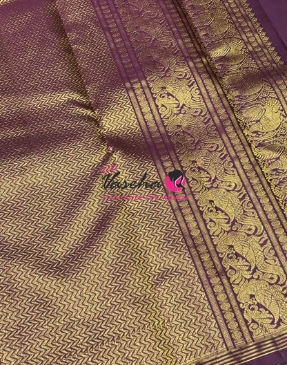 Pure Kanchipuram Silk Saree - Mayil Butta Border - Purplish Wine Shade - VVPS006