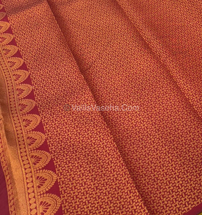 Kanchi Semi Silk  - Cream with Red - VVKSS003