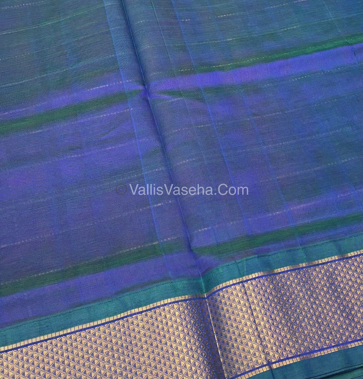 Pure Korvai Silk Cotton - Checks Pattern - Red with Peacock Blue Shade  - VVKSC015