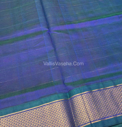Pure Korvai Silk Cotton - Checks Pattern - Red with Peacock Blue Shade  - VVKSC015