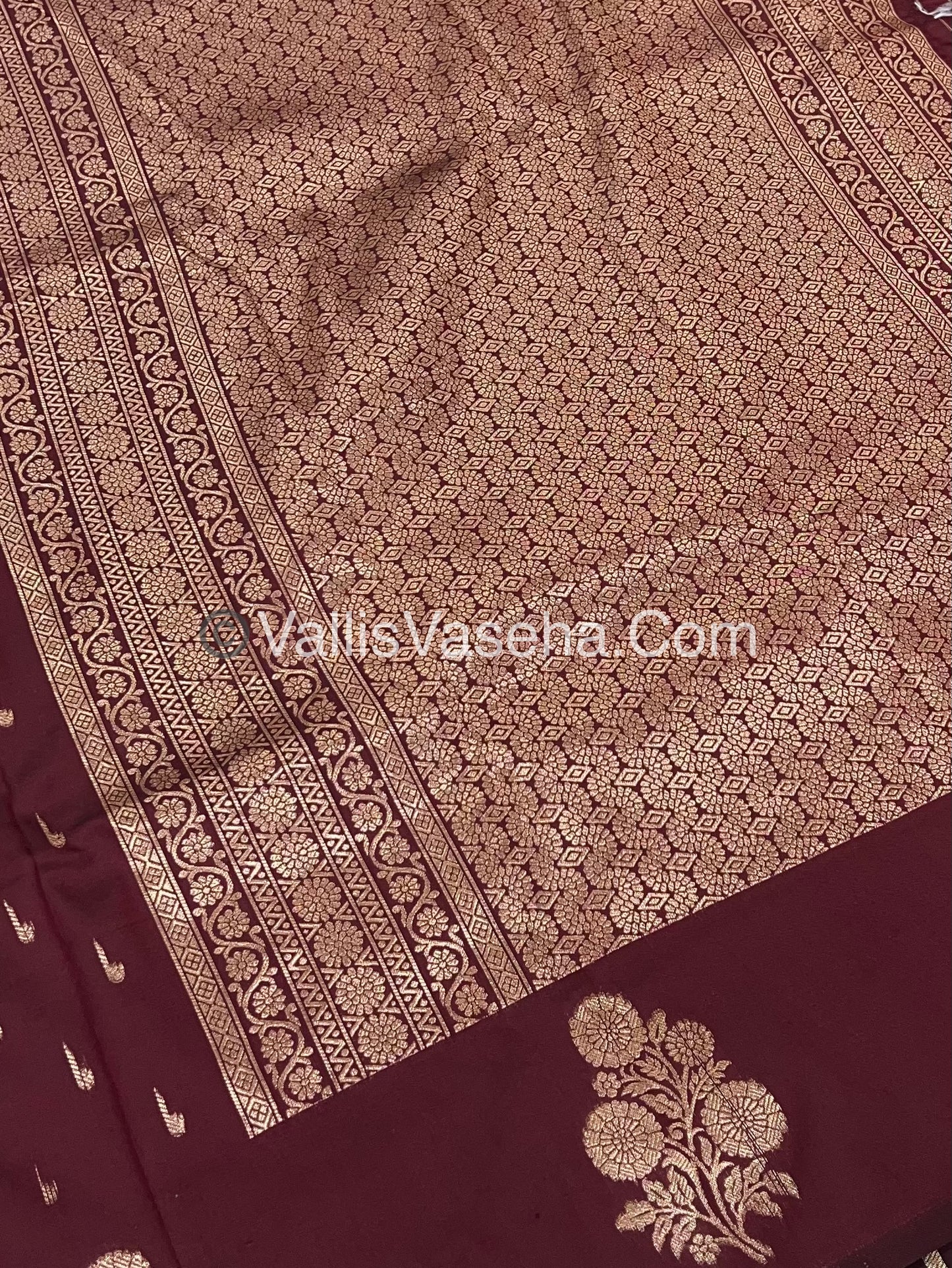 Semi Soft Silk - Flower  Butta Border - Maroon  Shade -VVSSS016