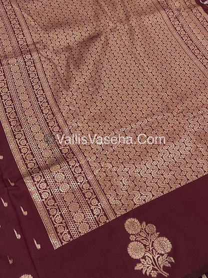 Semi Soft Silk - Flower  Butta Border - Maroon  Shade -VVSSS016
