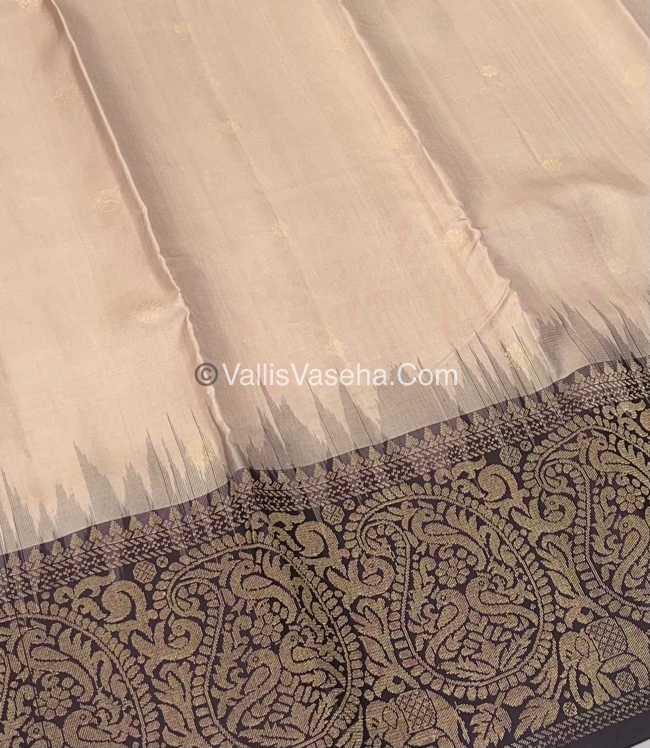 Pure Soft Silk Saree - One Side Border - Ivory & Coffee Brown Combo - VVPSS045