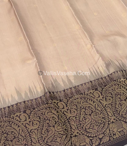 Pure Soft Silk Saree - One Side Border - Ivory & Coffee Brown Combo - VVPSS045