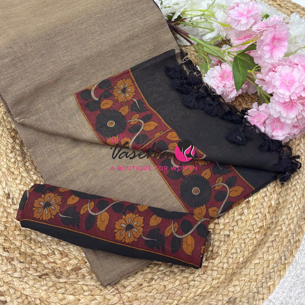 Handloom Cotton Sarees with Kalamkari Blouse - VVKCK004
