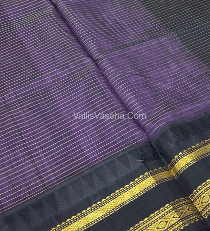 Pure Korvai Silk Cotton - Lavender with Black  - Checks Pattern - VVKSC021