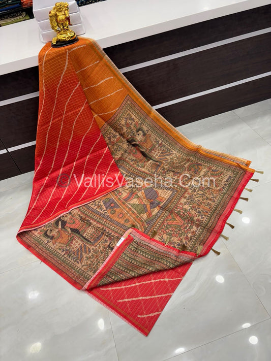 Semi Chanderi Saree - Fusion Of Bandhini & Madhubani- VVSCS002