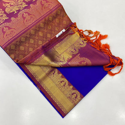 Pure Soft Silk Saree - Blue With Purplish Pink Combo - VVPSS015