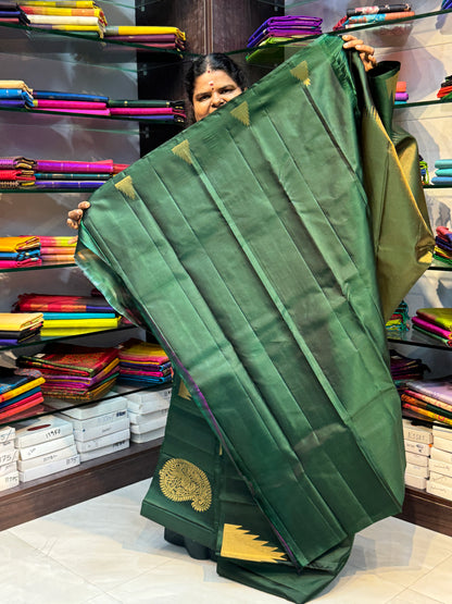 Pure Soft Silk Saree - Jothika Hit design  - Dark Green - VVPSS007