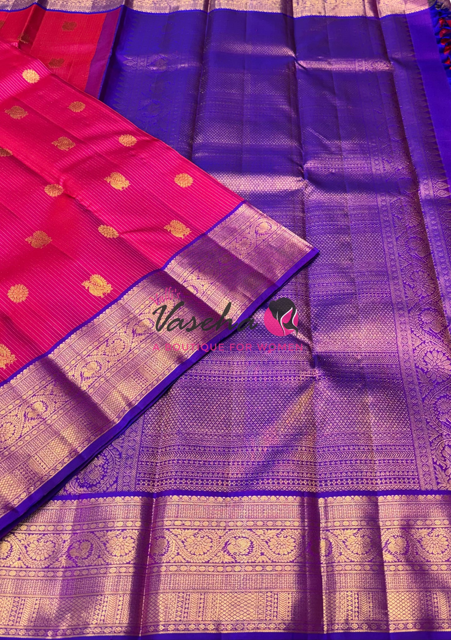 Pure Kanchipuram Silk Saree - Vairavoosi Design  - Pink & Purple Combo - VVPS059