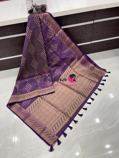 Semi Tussar Silk - Grand Pallu  - Purple Shade - VVSTS071