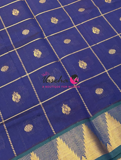 Semi Silk Cotton Saree - Checked Pattern with Butta  - VVSSC012