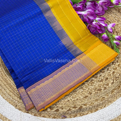 Semi Silk Cotton Saree - Blue  With Yellow shade - VVSSC003