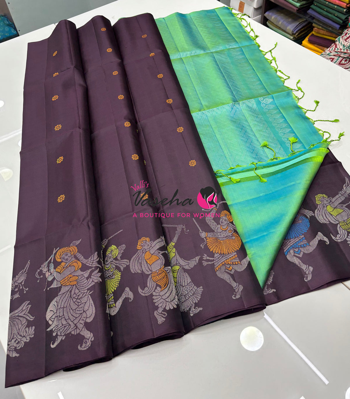Pure Soft Silk Saree  - Brown With Dual Tone Green Combo - VVPSS139