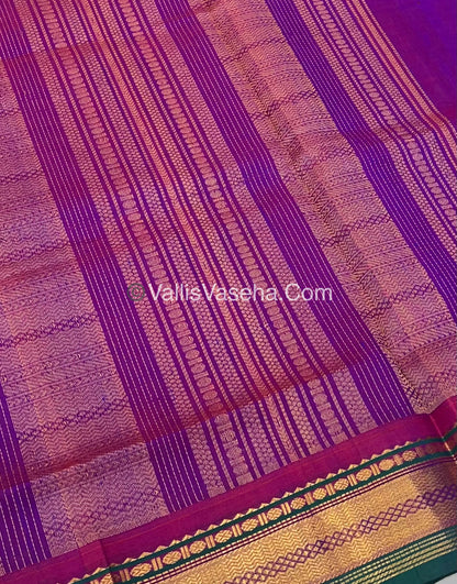 Pure Korvai Silk Cotton Saree - Cream with Ramar Green & Purplish Pink - VVKSC004