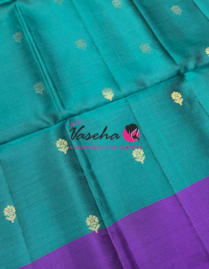Half Mixed  Soft Silk Saree - Peacock Blue & Purple - VVPSS073