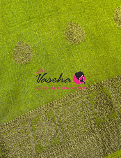 Semi Jute Silk Saree - Pink With Green Shade- VVSJS002