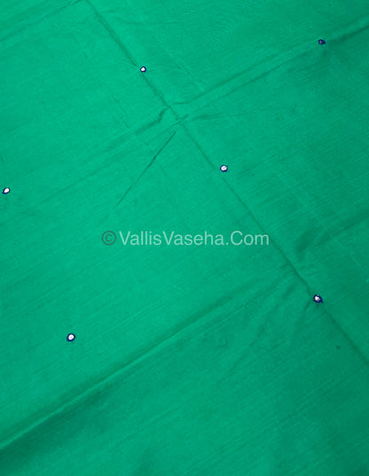 South Mixed Cotton - Mirror Work Embroidery - Green With Violet   - VVPCM002