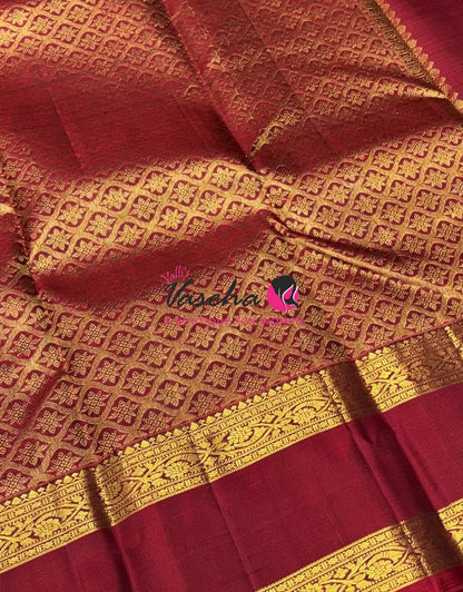 Pure Kanchipuram Silk Saree - Green & Merunish Red Shade  - VVPS022