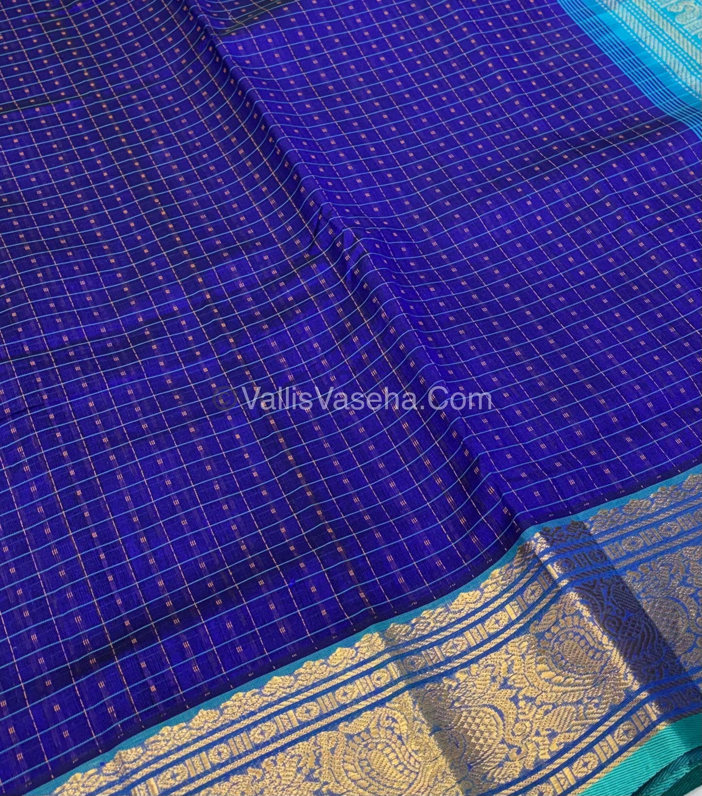 Pure Silk Cotton Saree - Blue With Blue Shade - Lakshadeepam Design - VVPLD001