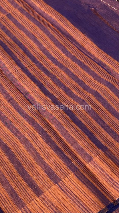 Semi Tussar Silk - Temple border - Violetish Blue Shade - VVSTS001