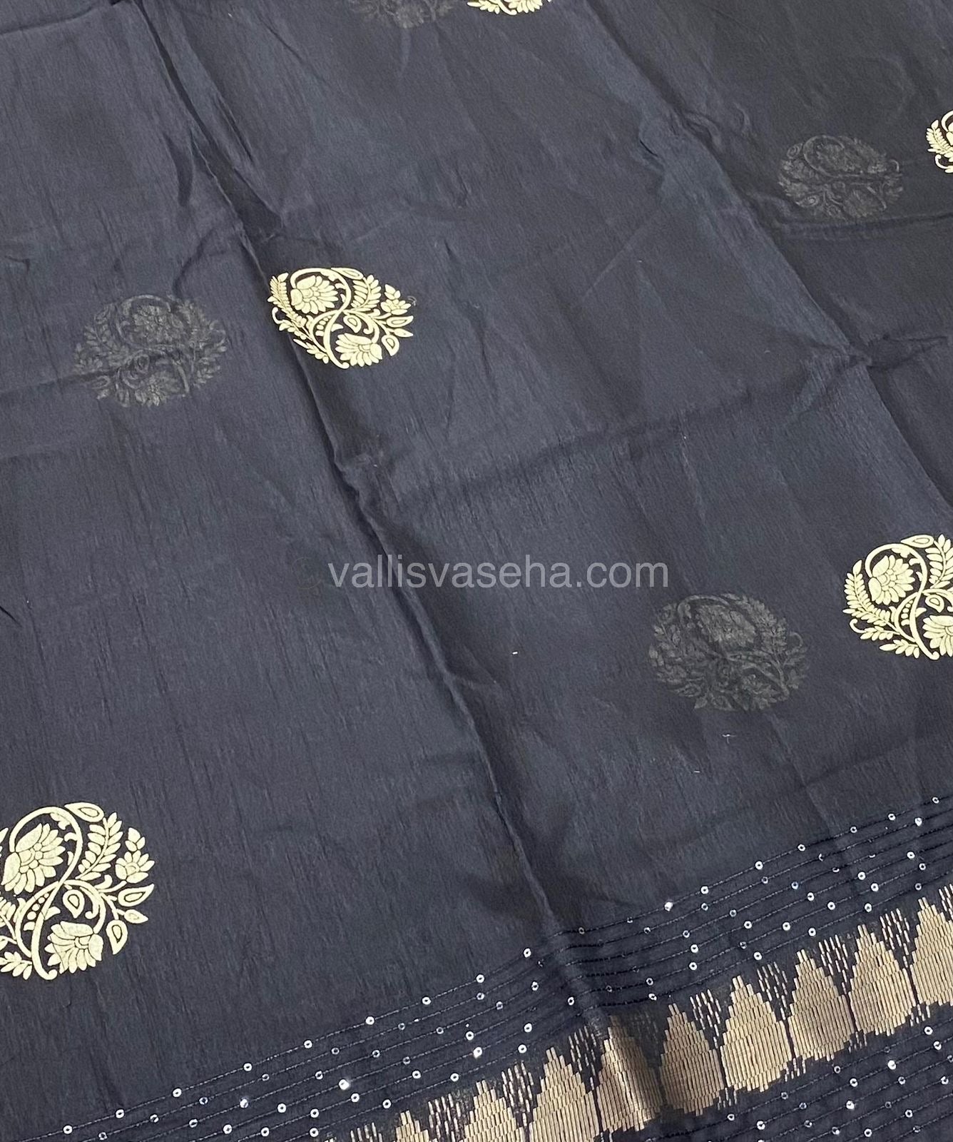 Casual Wear Sarees - Semi Binny / Semi Dola Silk - Black Shade - VVSDS004