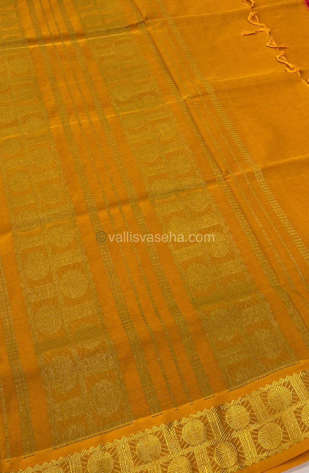 Semi Silk Cotton Saree - Red  & Orangish Yellow Combo - VVSSC001