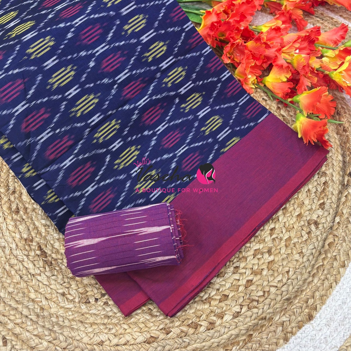 Ikkat Mercerised Cotton Saree - Single Ikkat - VVIKS001