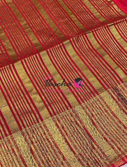 Semi Jute Silk Saree - Black With Red Shade - VVSJS001