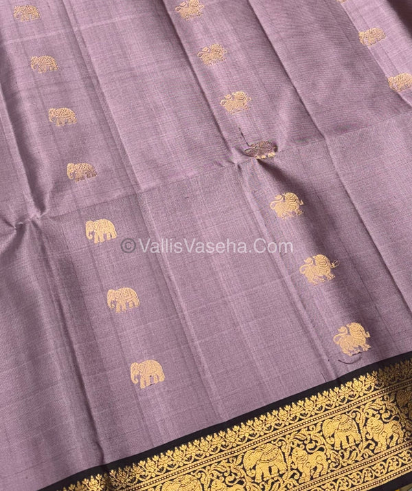 Pure Soft Silk Saree - Kanchi Border - Light Lavender With Wine Brown Shade - VVPSS015