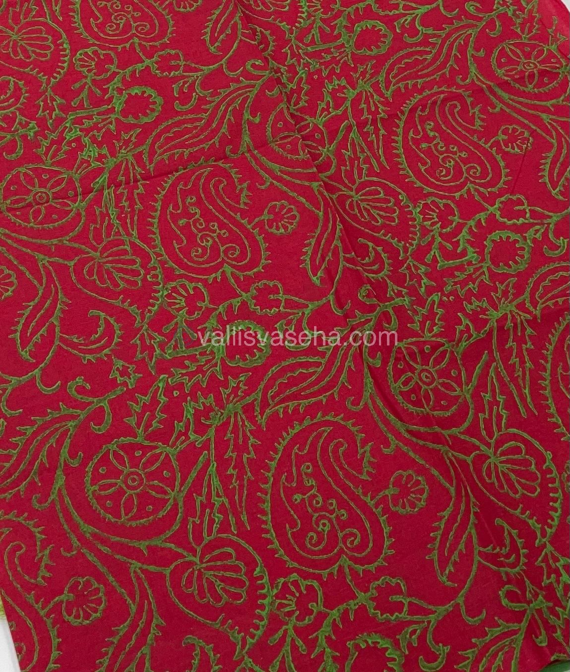 Poly Silk Mixed Printed Cotton - Green With Red - VVPCP002