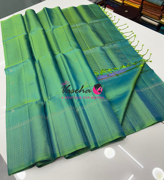 Pure Soft Silk Saree - Dual Tone Green Shade - VVPSS132