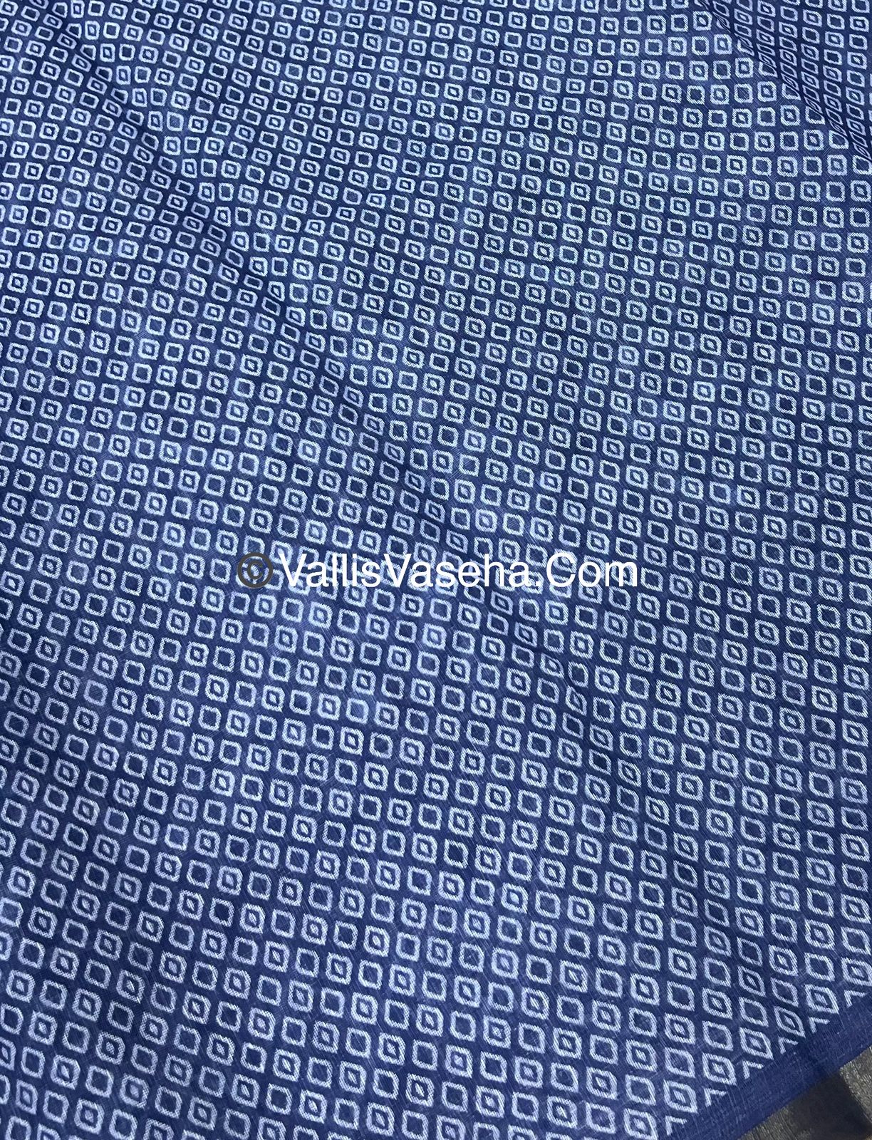 Linen Mixed Cotton Saree - Indigo Blue - Printed - VVLMP001