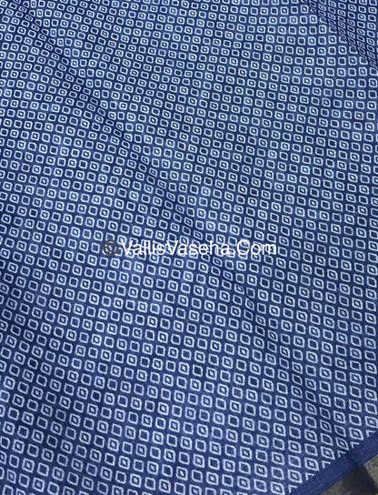 Linen Mixed Cotton Saree - Indigo Blue - Printed - VVLMP001