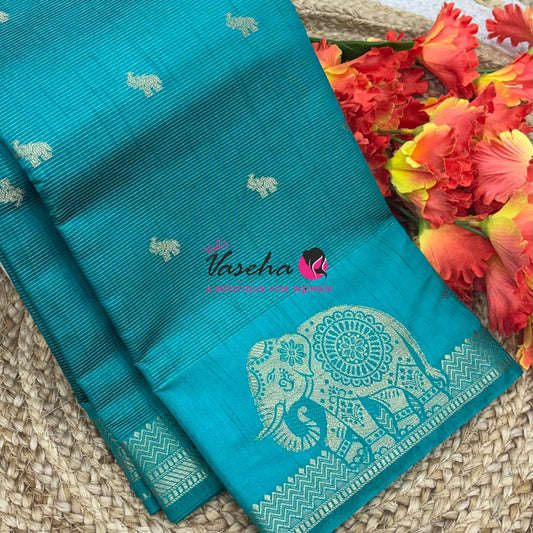Semi Tussar Silk Saree | Blue  Shade |VVSTS060