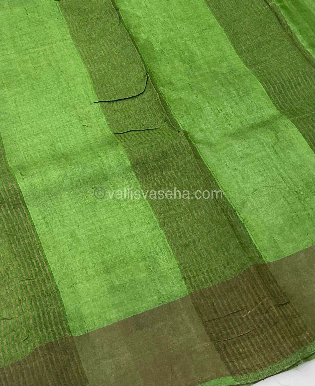 Pure Tussar Silk - Yellow With Green Shade - VVPTS001
