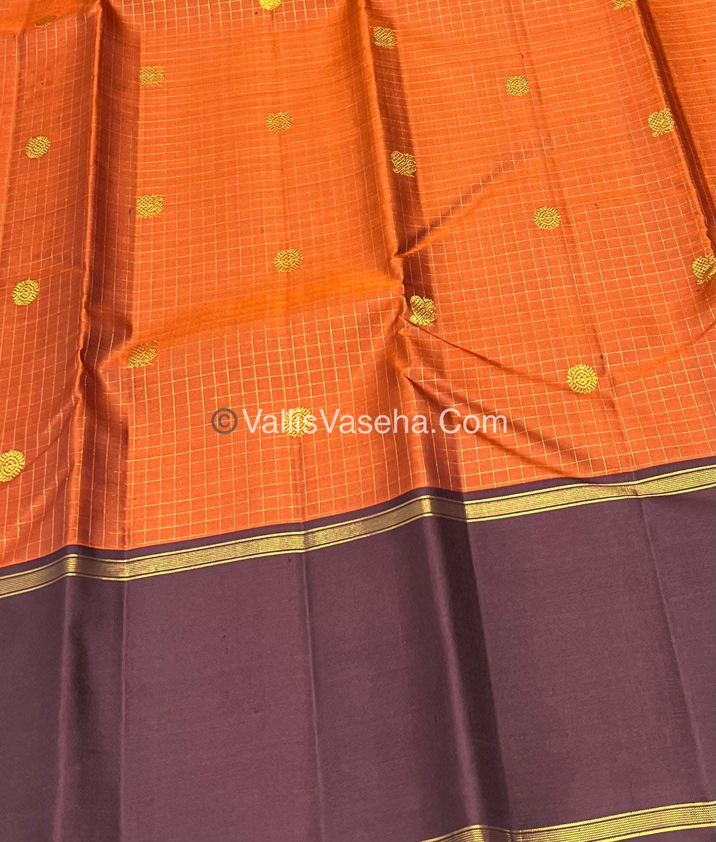 Pure Kanchipuram Silk Saree - Rust Orange With Wine Brown Shade  - VVPS022