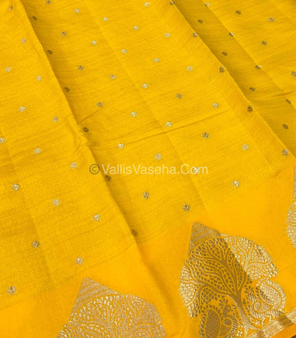 Semi Tussar Silk Saree - Yellow Shade - VVSTS036