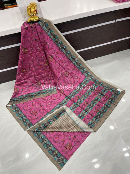Semi Tussar - Kantha Work Embroidery - Pink Shade - VVSTK001