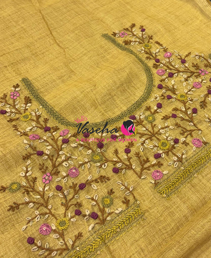 French Knot - Linen Tissue Saree  - Heavy Work Blouse - VVLFN020