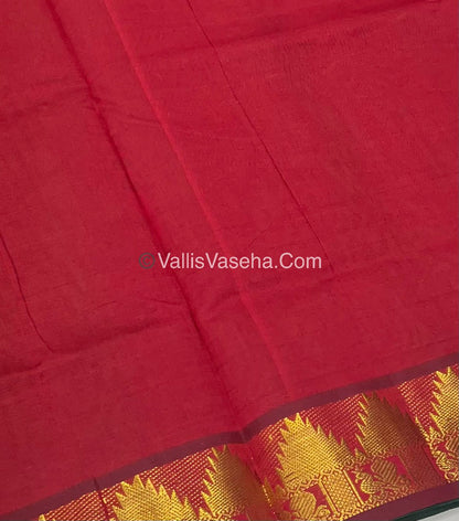 Semi Silk Cotton Saree - Green With Red Shade - VVSSC005