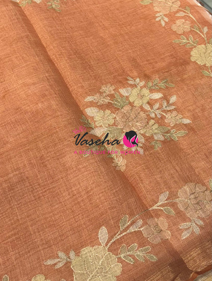 Linen Tissue Saree - Orange Shade - VVLTS004