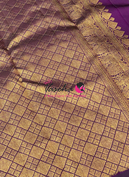 Pure Kanchipuram Silk Saree - Borderless - Light Lemon Green with Purple - VVPS043