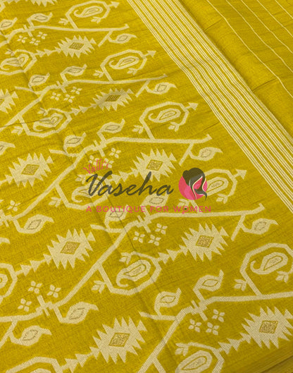 Semi Gicha Tussar Silk - Lemon Green Shade - VVGTS002